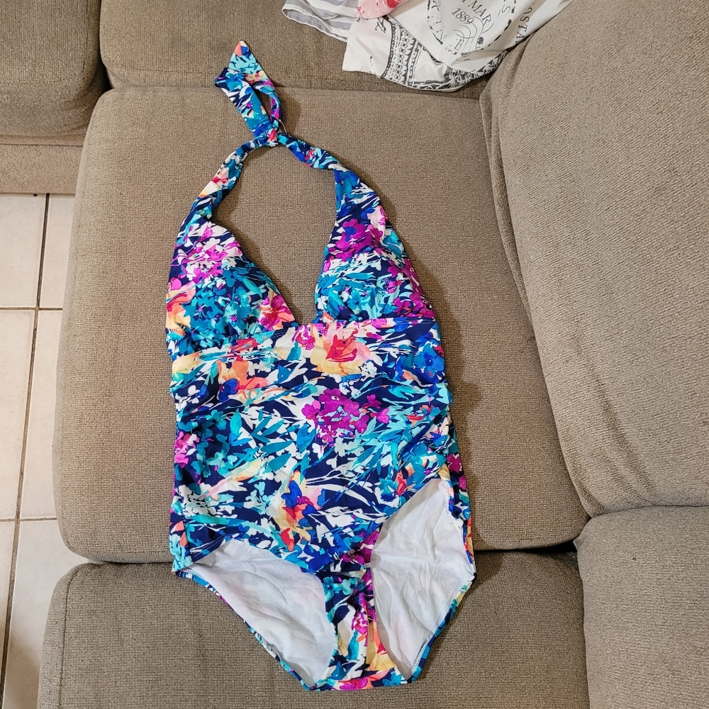 Multi colored one piece bathing suit